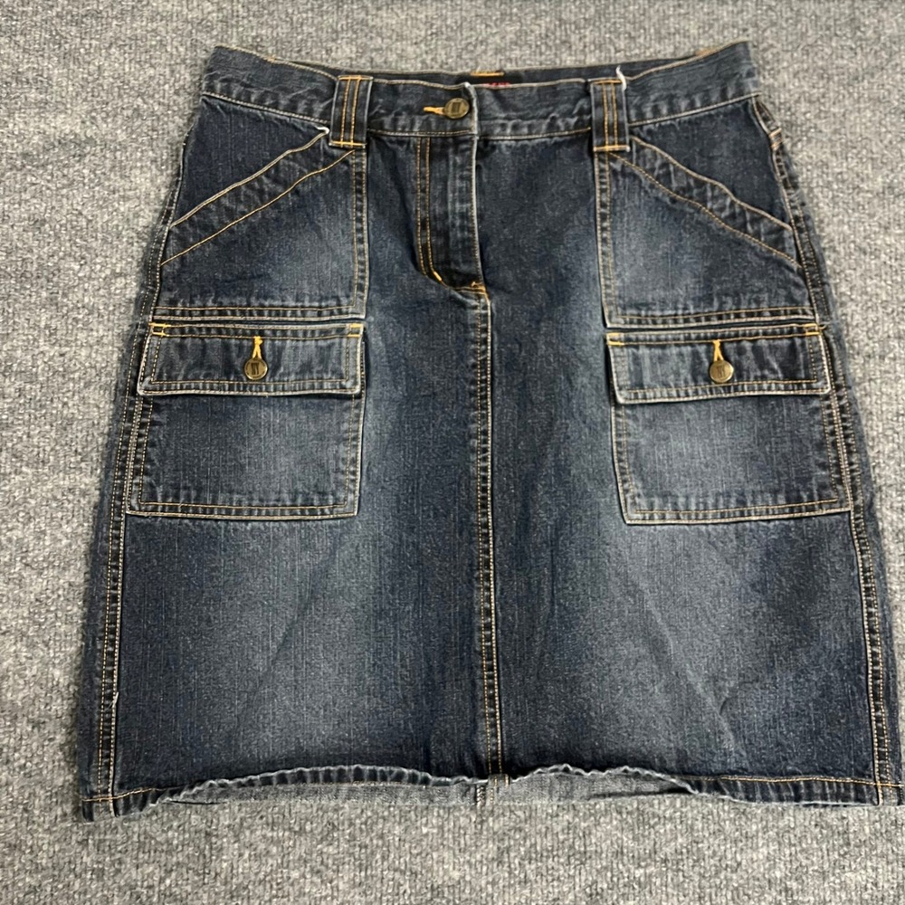 NY Jeans Skirt Womens Size 6 Blue Denim Cargo Mini Utility Casual Dark Wash